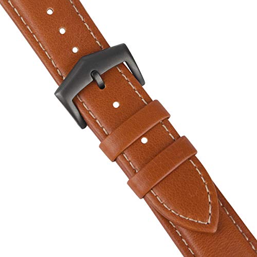 Fullmosa Correa de Reloj de Piel Liberación Rápida, Labu Pulsera de Repuesto de Cuero Engrasado para Relojes 18 mm 20 mm 22 mm Mujer Hombre, Marrón Oscuro + Hebilla Gris Ahumada 22mm