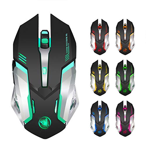 funcionamiento 2.4Ghz inalámbrico Gaming Mouse recargable 7 colores retroiluminados 2400 DPI óptico Mi