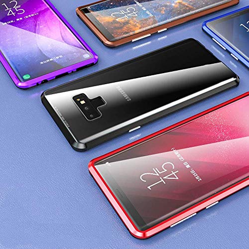 Funda Compatible para Galaxy Note 9 Adsorción Magnética 360 Grados Protección Carcasa Delantera y Trasera Colorear Vidrio Templado Metal Marco Delgada Bumper Cubierta Case (1)