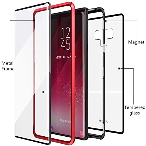 Funda Compatible para Galaxy Note 9 Adsorción Magnética 360 Grados Protección Carcasa Delantera y Trasera Colorear Vidrio Templado Metal Marco Delgada Bumper Cubierta Case (1)