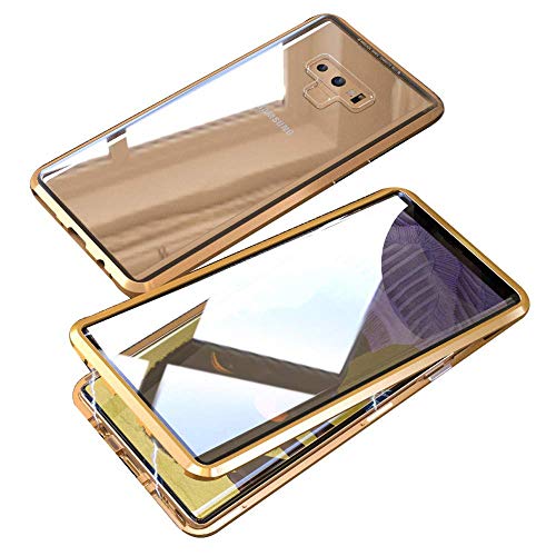 Funda Compatible para Galaxy Note 9 Adsorción Magnética 360 Grados Protección Carcasa Delantera y Trasera Colorear Vidrio Templado Metal Marco Delgada Bumper Cubierta Case (1)