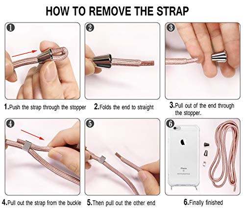 Funda con Cuerda para Apple iPhone 7/ iPhone 8/ iPhone SE 2020, Carcasa Transparente TPU Suave Silicona Case con Correa Colgante Ajustable Collar Correa de Cuello Cadena Cordón - Oro Rosa