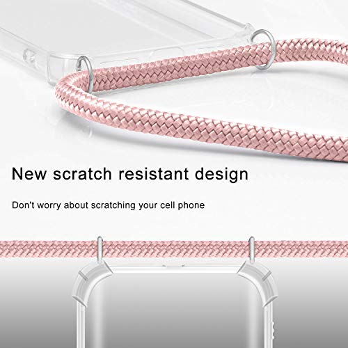 Funda con Cuerda para Samsung Galaxy S7, Carcasa Transparente TPU Suave Silicona Case con Correa Colgante Ajustable Collar Correa de Cuello Cadena Cordón para Samsung Galaxy S7 - Oro Rosa
