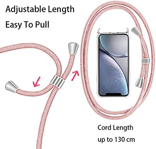 Funda con Cuerda para Samsung Galaxy S7, Transparente Silicona Carcasa para Samsung S7, Rosyheart Suave TPU Gel Case con Colgante Ajustable Correa Collar Anti Golpes Protector Case Oro Rosa