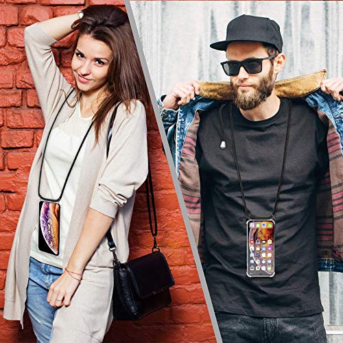 Funda con Cuerda para Samsung Galaxy S7, Transparente Silicona Carcasa para Samsung S7, Rosyheart Suave TPU Gel Case con Colgante Ajustable Correa Collar Anti Golpes Protector Case Oro Rosa