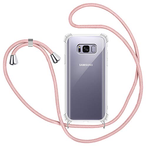 Funda con Cuerda para Samsung Galaxy S8, Carcasa Transparente TPU Suave Silicona Case con Correa Colgante Ajustable Collar Correa de Cuello Cadena Cordón para Samsung Galaxy S8 - Oro Rosa
