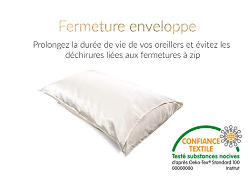 Funda de Almohada de Seda 100% Natural del árbol de la Morera 25 Momme Grado 6A Libre de químicos, Piel Bio-Sensible, Pelo Afro, Rizado, Grasa, Regalo Anti-caída (Blanco, 50x75cm)