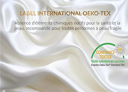 Funda de Almohada de Seda 100% Natural del árbol de la Morera 25 Momme Grado 6A Libre de químicos, Piel Bio-Sensible, Pelo Afro, Rizado, Grasa, Regalo Anti-caída (Blanco, 40x60cm)