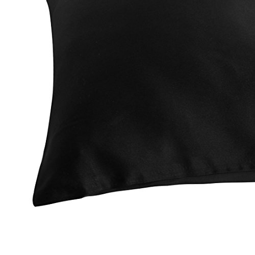 Funda de almohada de seda Charmeuse de morera pura 100% morera para cabello y piel, 19 momme 350 tc, tamaño de viaje, 36 x 51 cm, color negro (1 unidad)