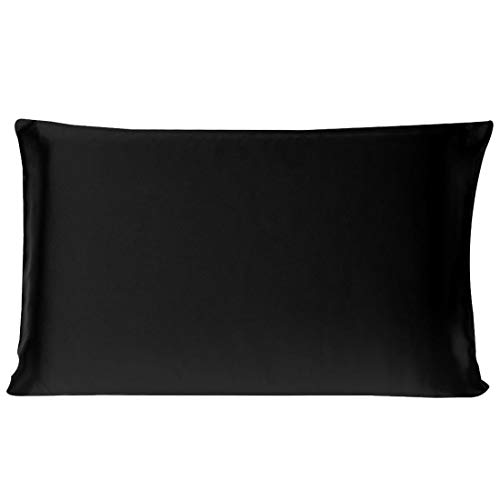 Funda de almohada de seda Charmeuse de morera pura 100% morera para cabello y piel, 19 momme 350 tc, tamaño de viaje, 36 x 51 cm, color negro (1 unidad)