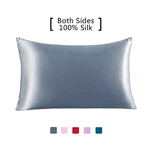 Funda de almohada de seda de morera 100% natural: suave y transpirable con ambos lados 21 Momme 600TC Hipoalergénico Suave y transpirable con ambos lados Funda de almohada de seda(Silver Grey)