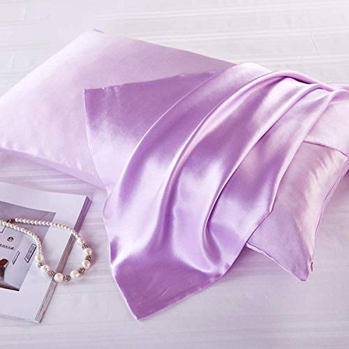 Funda de almohada de seda de morera 100% natural: suave y transpirable con ambos lados 21 Momme 600TC Hipoalergénico Suave y transpirable con ambos lados Funda de almohada de seda (Light Purple)