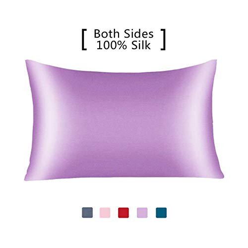 Funda de almohada de seda de morera 100% natural: suave y transpirable con ambos lados 21 Momme 600TC Hipoalergénico Suave y transpirable con ambos lados Funda de almohada de seda (Light Purple)