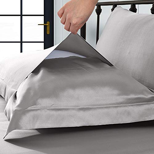 Funda de almohada Oxford de Lilysilk, de seda, de 19 mommes, de tela de seda Charmeuse y Mulberry, doble cara , seda sintética, Silvergray, Standard 50x75+5cm