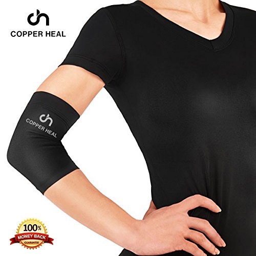 Funda de Compresión de Cobre de Codo COPPER HEAL - Manga Codo recuperación médica contenido más alta infundida Codera Soporte rígido Dolor músculos articulaciones Tendonitis Brazo canasta tenis (XL)