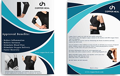 Funda de Compresión de Cobre de Codo COPPER HEAL - Manga Codo recuperación médica contenido más alta infundida Codera Soporte rígido Dolor músculos articulaciones Tendonitis Brazo canasta tenis (XL)