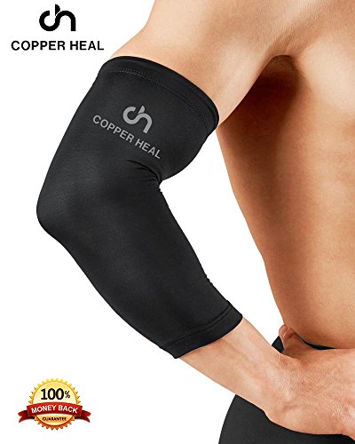 Funda de Compresión de Cobre de Codo COPPER HEAL - Manga Codo recuperación médica contenido más alta infundida Codera Soporte rígido Dolor músculos articulaciones Tendonitis Brazo canasta tenis (XL)