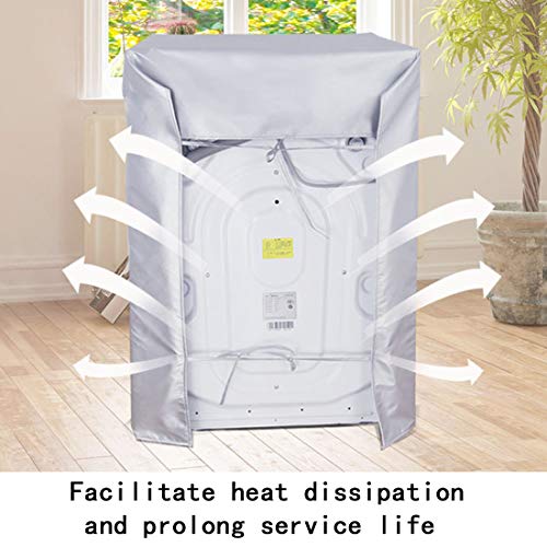 Funda de Lavadora Cubierta Impermeable para Lavadora/Secadora de Carga Frontal para Lavadora o Secadora 85 * 60 * 64cm, Silver Edge Zip, Large