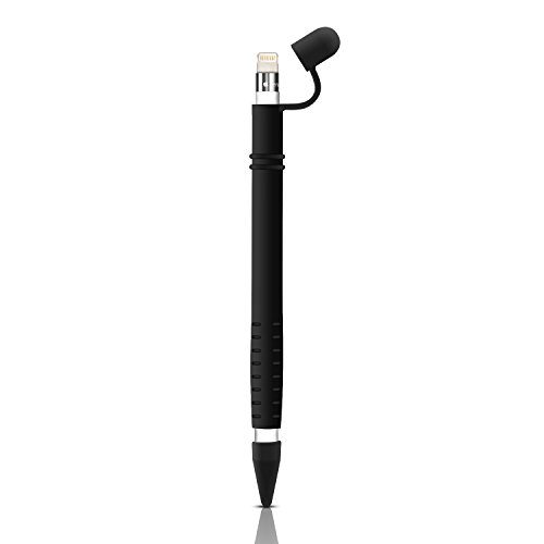 Funda de Silicona para Apple Pencil 1-iPad Pencil Holder Cap Accesorios de Protección de Suave Chaqueta de Manga Bolsa Skin Cover con 2 Cubiertas de Punta Protectora para iPad Pro 9.7 10.5 Pen-Negro