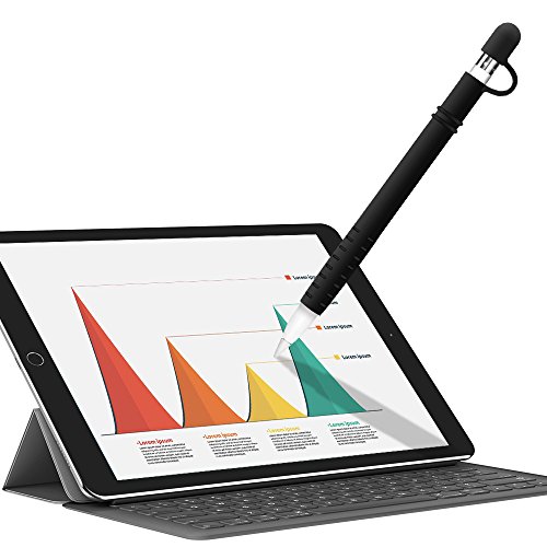 Funda de Silicona para Apple Pencil 1-iPad Pencil Holder Cap Accesorios de Protección de Suave Chaqueta de Manga Bolsa Skin Cover con 2 Cubiertas de Punta Protectora para iPad Pro 9.7 10.5 Pen-Negro