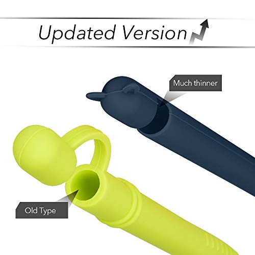 Funda de Silicona para Apple Pencil Holder Funda de Bolsillo Piel Accesorios para iPad Pro 9.7/10.5, Bolsa de Agarre Suave con Carga Gato Forma Cap Holder y 2 Cubiertas de Punta Protectora-Azul oscuro