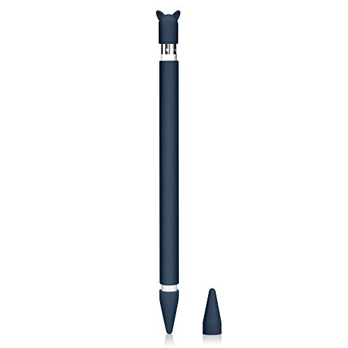 Funda de Silicona para Apple Pencil Holder Funda de Bolsillo Piel Accesorios para iPad Pro 9.7/10.5, Bolsa de Agarre Suave con Carga Gato Forma Cap Holder y 2 Cubiertas de Punta Protectora-Azul oscuro