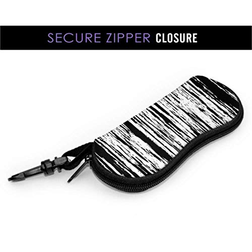Funda para gafas, diseño de rayas verticales, textura grunge salpicada, funda suave, de neopreno ultraligera, con cierre de cremallera, con mosquetón, funda grande para gafas