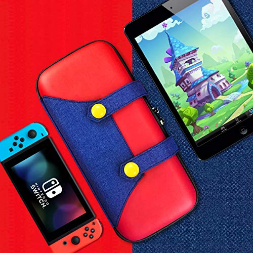 Funda para Switch, [Color-Clash Look][Estuche Protección] Mario Funda de Viaje Portátil Transportar para Switch y Accesorios-Rojo