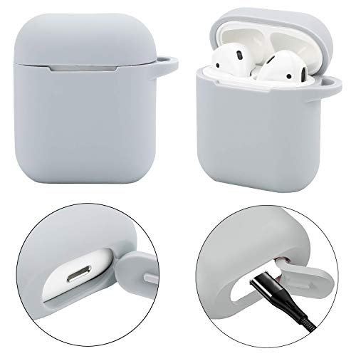 Funda protectora con bonito llavero con pompón compatible con AirPods funda de carga – Carcasa de silicona antipolvo y correa antipérdida con mosquetón de bloqueo para auriculares (morado)