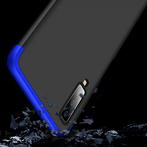 Funda Samsung Galaxy A7 (2018),Carcasa Galaxy A7 (2018),Funda 360 Grados Integral Para Ambas Caras+Cristal Templado,[360°]3 in 1 Slim Fit Dactilares Protectora Skin Caso Carcasa cover Azul+Negro