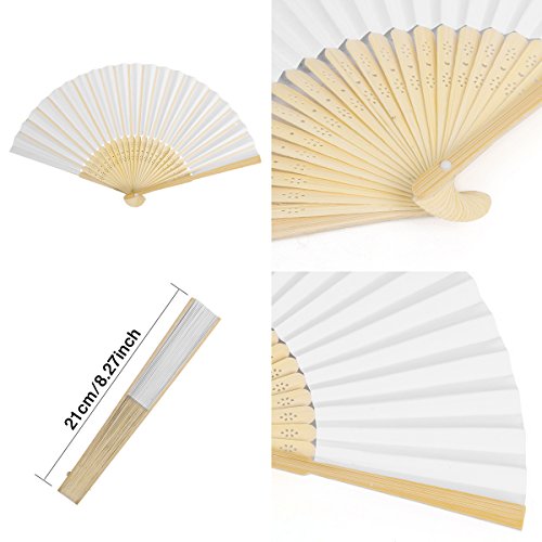 Funhoo Abanicos de Papeles Plegables de Mano de Bambú con Bolsa Portátil Regalo para Boda/Fiesta/Favores/Decoración ambiental (24pc blanco)