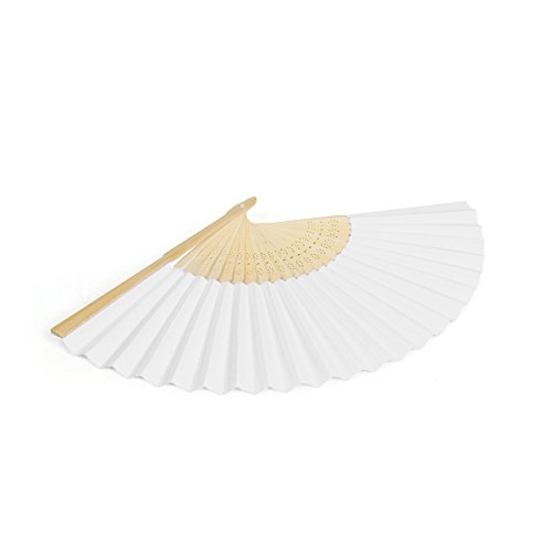 Funhoo Abanicos de Papeles Plegables de Mano de Bambú con Bolsa Portátil Regalo para Boda/Fiesta/Favores/Decoración ambiental (24pc blanco)