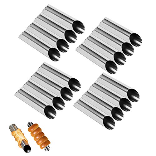 Funhoo - Juego de 16 moldes para repostería (acero inoxidable, 12,5 cm), diseño de tubos de cannoli, color plateado