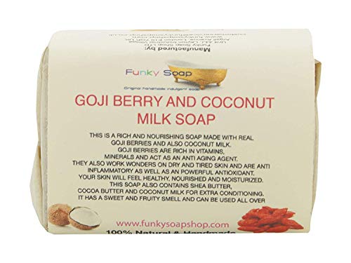 Funky Soap Baya de Goji & Leche de Coco Jabón 100% Natural Artesanal, 1 Barrita de 120g