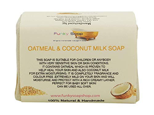 Funky Soap Coco Jabón Avena y Leche, Fragancia Gratis, 100% Natural Hecho a Mano, 1 Barra de 120g