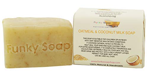 Funky Soap Coco Jabón Avena y Leche, Fragancia Gratis, 100% Natural Hecho a Mano, 1 Barra de 120g