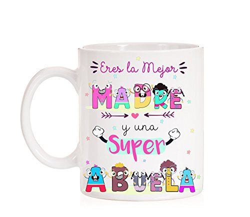 FUNNY CUP Taza Eres la Mejor Madre y una Super Abuela Taza Regalo para Madres o Abuelas día. Taza Divertida Muy Chula con Caja Decorativa de Regalo