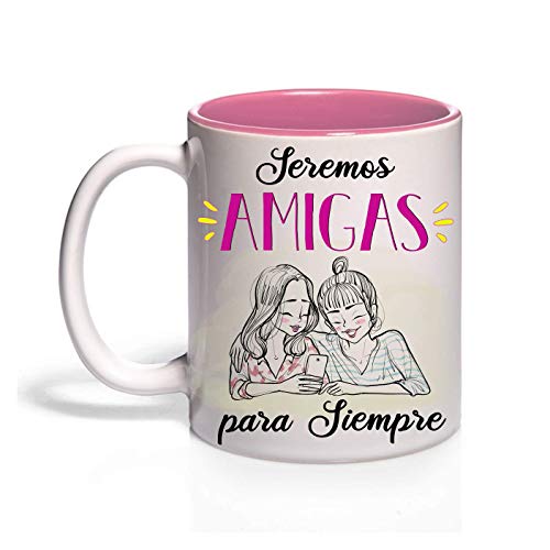 FUNNY CUP Taza Seremos Amigas para Siempre. Taza Regalo para Amigas de Toda la Vida (Rosa)