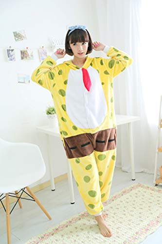 FunnyCos - Pijama unisex para disfraz de disfraz de Halloween para adultos Amarillo Bob Esponja XL