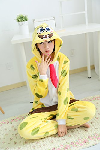 FunnyCos - Pijama unisex para disfraz de disfraz de Halloween para adultos Amarillo Bob Esponja XL