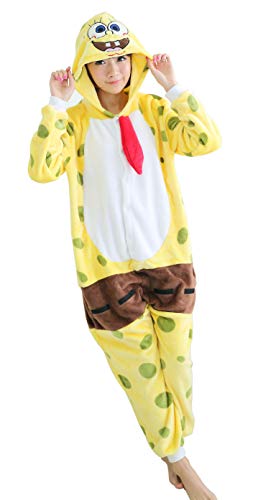 FunnyCos - Pijama unisex para disfraz de disfraz de Halloween para adultos Amarillo Bob Esponja XL