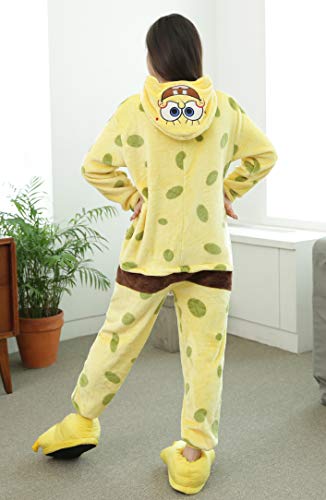 FunnyCos - Pijama unisex para disfraz de disfraz de Halloween para adultos Amarillo Bob Esponja XL