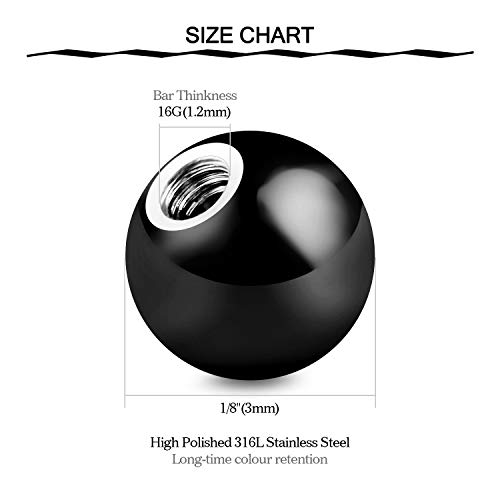 Funseedrr Reemplazo de Bolas de Piercing de Acero Inoxidable 16G (1.2mmx3mm) Joyería Piercing del Cuerpo