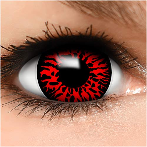 FUNZERA® Mini Sclera Lentillas de Colores Demon + recipiente para lentes de contacto, sin dioptrías pack de 2 unidades - cómodas y perfectas para Halloween, Carnaval, sin corregir