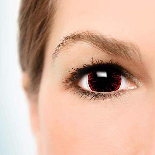 FUNZERA® Mini Sclera Lentillas de Colores Hangman + recipiente para lentes de contacto, sin dioptrías pack de 2 unidades - cómodas y perfectas para Halloween, Carnaval, sin corregir