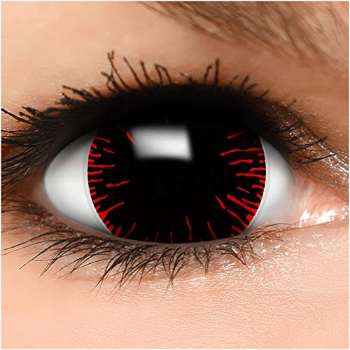 FUNZERA® Mini Sclera Lentillas de Colores Hangman + recipiente para lentes de contacto, sin dioptrías pack de 2 unidades - cómodas y perfectas para Halloween, Carnaval, sin corregir