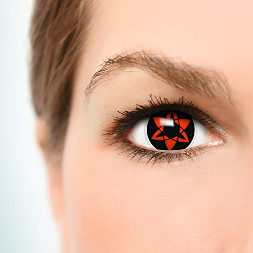 FUNZERA®[Sharingan] Lentillas de Colores Eternal Mangekyou + recipiente para lentes de contacto, sin dioptrías pack de 2 unidades - cómodas y perfectas para Halloween, Cosplay sin corregir