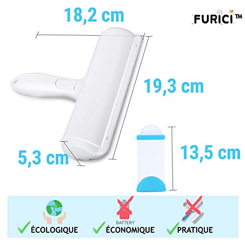 FURICI Quitapelos para mascotas. Cepillo quita pelos para gatos y perros. Recoge el pelo de los animales. Rollo de pelo animal para sofá, sillón, cama y alfombra. Cepillo de ropa.