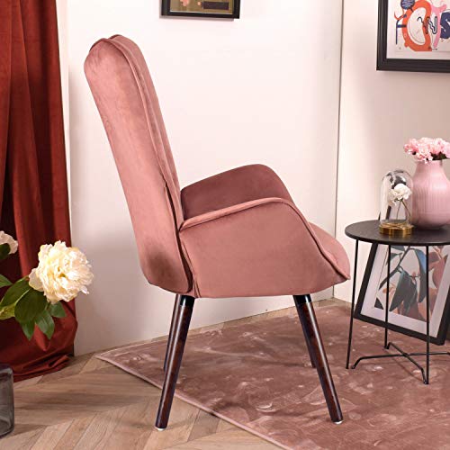 FURNISH1 Sillón de Terciopelo 68 x 73 x 106 cm Silla tapizada de Ocio Escandinavia con Patas de Madera marrón - Rosa