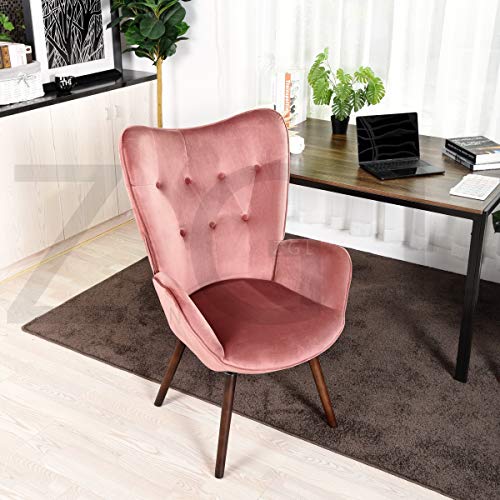FURNISH1 Sillón de Terciopelo 68 x 73 x 106 cm Silla tapizada de Ocio Escandinavia con Patas de Madera marrón - Rosa